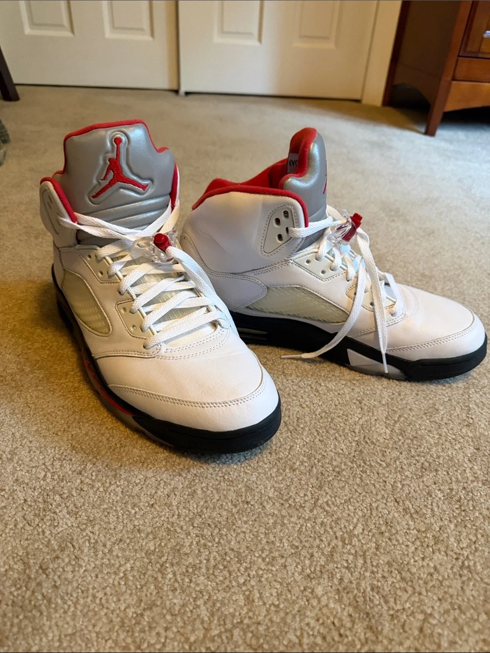Air Jordan 5 Retro “Fire-Red” Men’s White/Red/Black Retro Basketball Sneakers